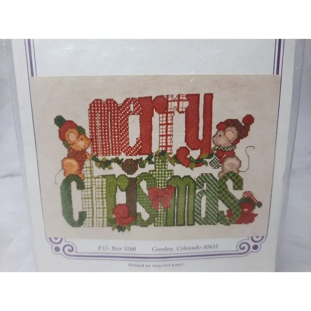 Vintage The Sugarplum Express Waste Canvas Cross Stitch Kit Merry Christmas Mice